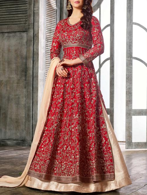 Embroidered semi-stitched kurta skirt - 15419290 - Standard Image - 1