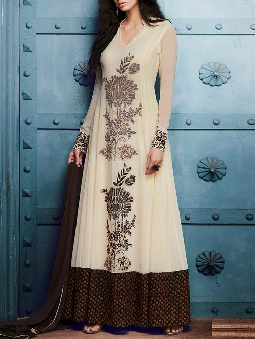Embroidered semi-stitched suit - 15419317 - Standard Image - 1