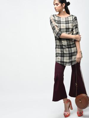 plaid boat neck tunic - 15419513 - Standard Image - 4