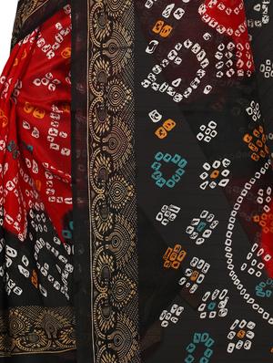Contrast bordered bandhani saree with blouse - 15419893 - Standard Image - 4