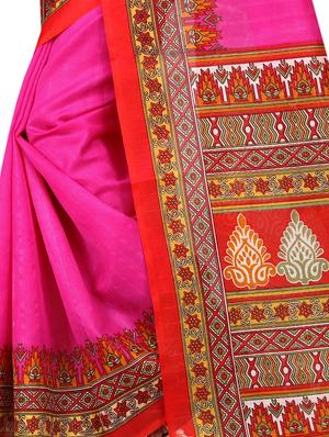 Contrast bordered bhagalpuri saree with blouse - 15419903 - Standard Image - 4