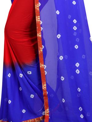 Dual tone bandhani saree with blouse - 15419947 - Standard Image - 4