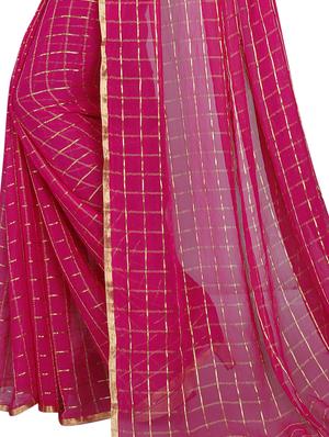 Checkered woven saree with blouse - 15419949 - Standard Image - 4