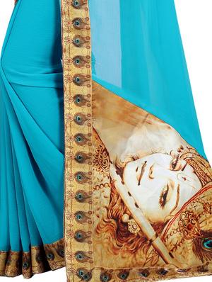 Printed bordered saree with blouse - 15420168 - Standard Image - 4