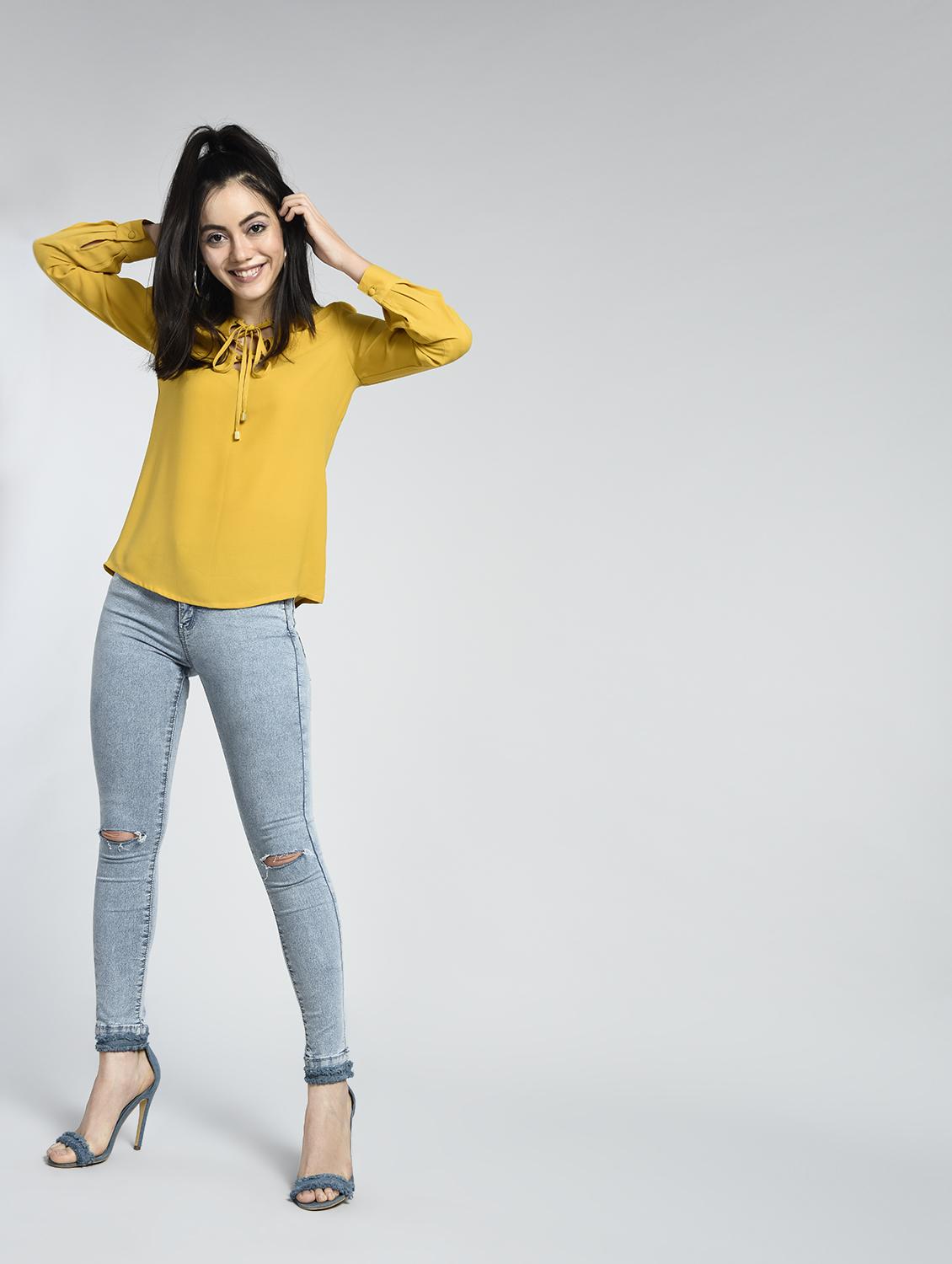 eyelet lace-up long sleeved top - 15426419 - Zoom Image - 4
