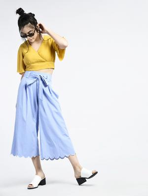 scallop hem front bow striped culottes - 15426421 - Standard Image - 4