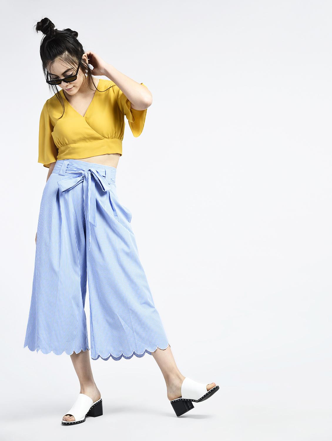 scallop hem front bow striped culottes - 15426421 - Zoom Image - 4