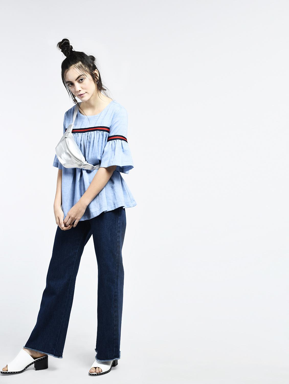 tape detail bell sleeved a-line top - 15426428 - Zoom Image - 4