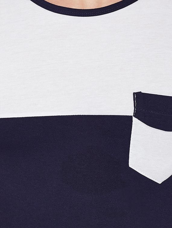 blue cotton blend color block t-shirt - 15429093 - Zoom Image - 4