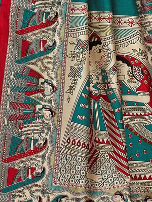 Madhubani Printed bordered Saree with blouse - 15429567 - Standard Image - 4