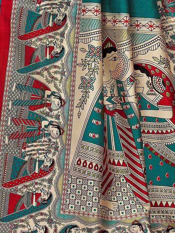 Madhubani Printed bordered Saree with blouse - 15429567 - Zoom Image - 4
