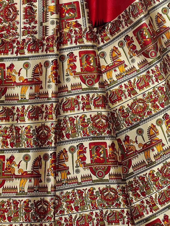 Madhubani Printed Saree with blouse - 15429574 - Zoom Image - 4