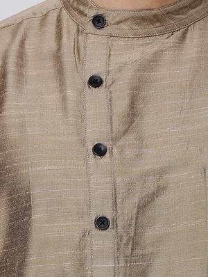 brown cotton blend asymmetric kurta - 15429955 - Standard Image - 4