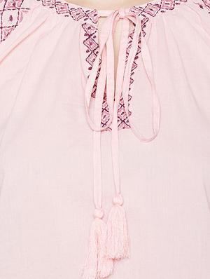 tie-up neck embroidered tunic - 15431327 - Standard Image - 4
