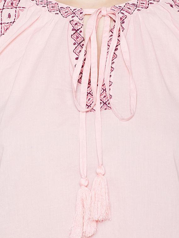tie-up neck embroidered tunic - 15431327 - Zoom Image - 4