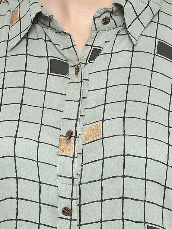 Taupe colour checks printed kurta pant set - 15436013 - Zoom Image - 4