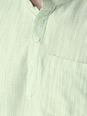 green solid khadi short kurta - 15436242 - Standard Image - 4