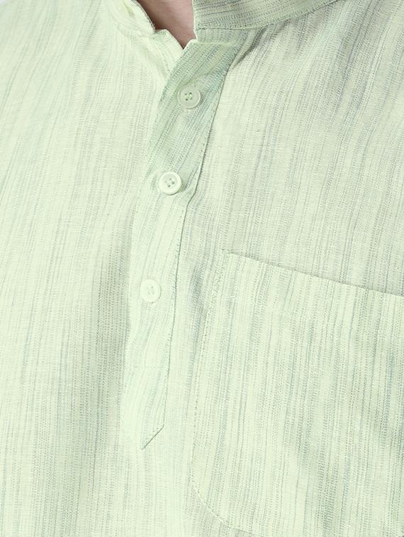 green solid khadi short kurta - 15436242 - Zoom Image - 4