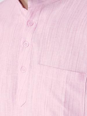 pink solid khadi short kurta - 15436243 - Standard Image - 4