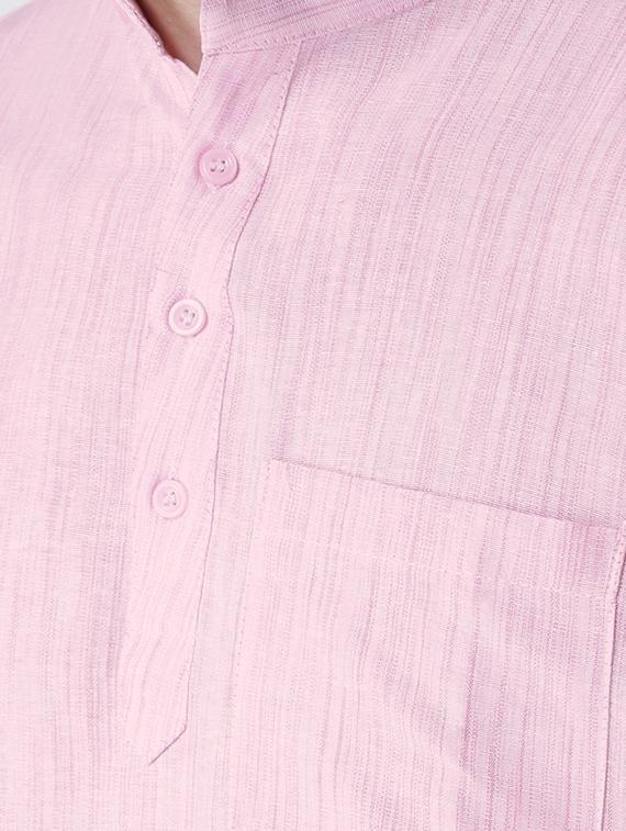 pink solid khadi short kurta - 15436243 - Zoom Image - 4