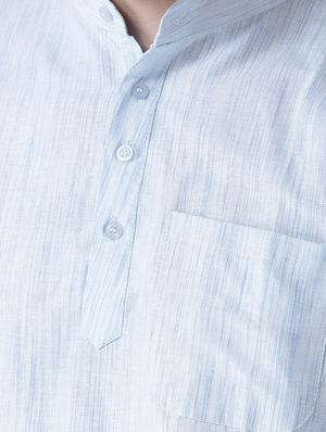 light blue solid khadi short kurta - 15436246 - Standard Image - 4