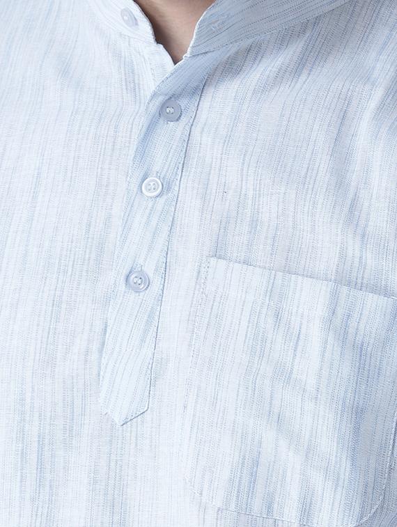 light blue solid khadi short kurta - 15436246 - Zoom Image - 4