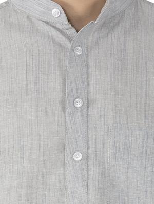 grey solid khadi short kurta - 15436247 - Standard Image - 4