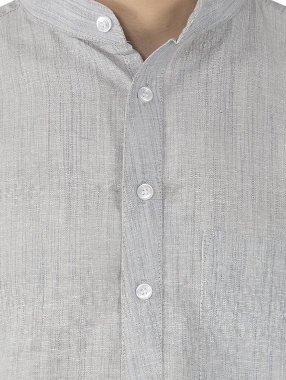grey solid khadi short kurta - 15436247 - Zoom Image - 4