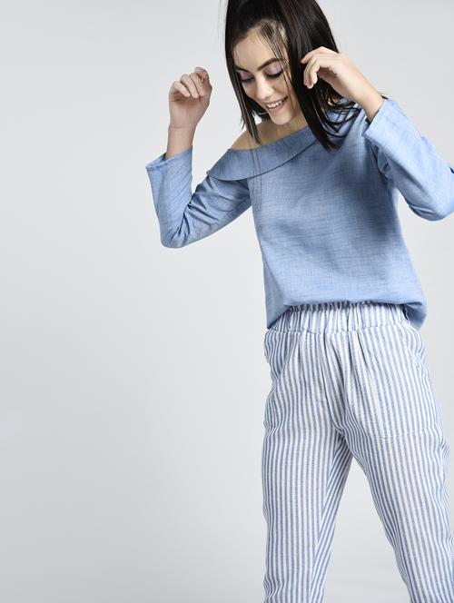 stylized neck single shoulder top - 15438214 - Standard Image - 1