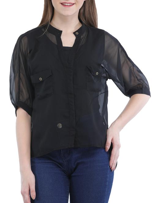 sheer patch pocket detail shirt - 15438726 - Standard Image - 1