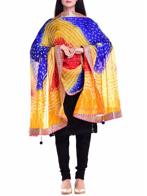 multi colored art silk bandhani dupatta - 15438976 - Standard Image - 1
