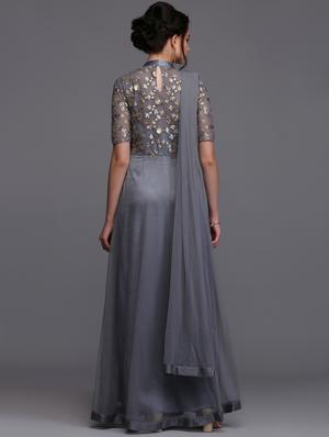 grey nylon fit & flare gown - 15445227 - Standard Image - 4