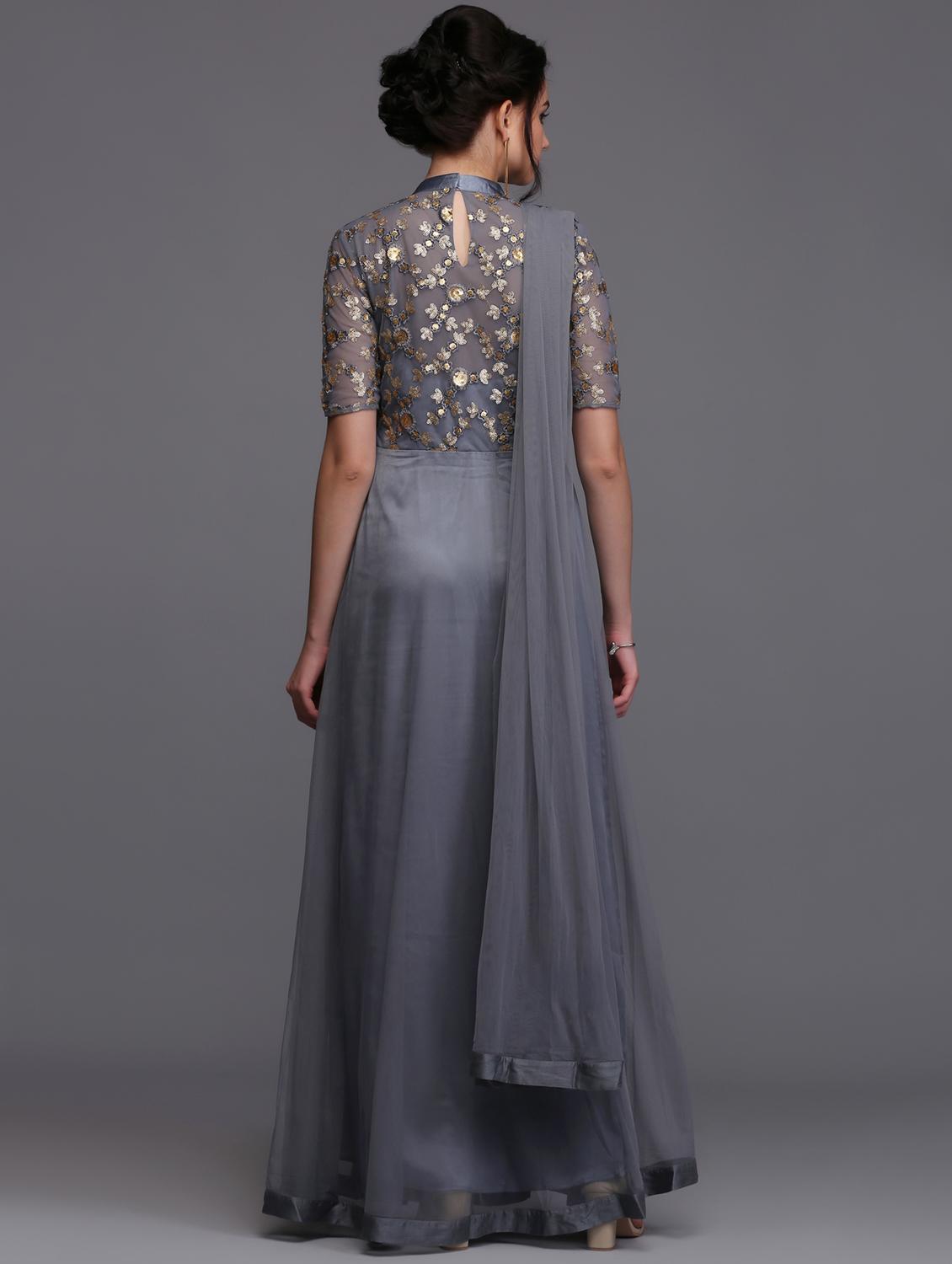 grey nylon fit & flare gown - 15445227 - Zoom Image - 4