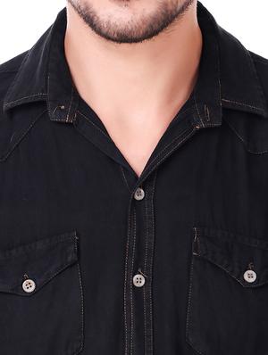 black denim casual shirt - 15452367 - Standard Image - 4