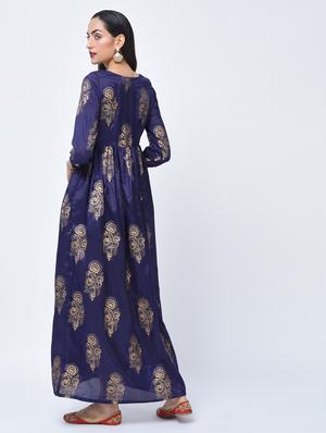 flared foil printed dress with tassels - 15456348 - Standard Image - 4