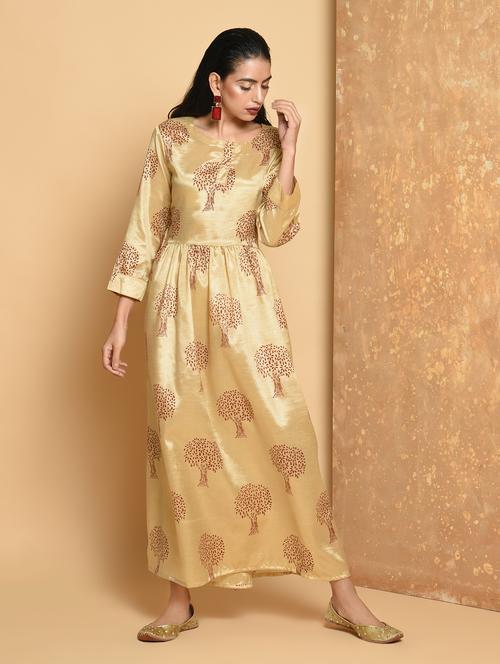 flared foil printed dress with tassels - 15456354 - Standard Image - 1