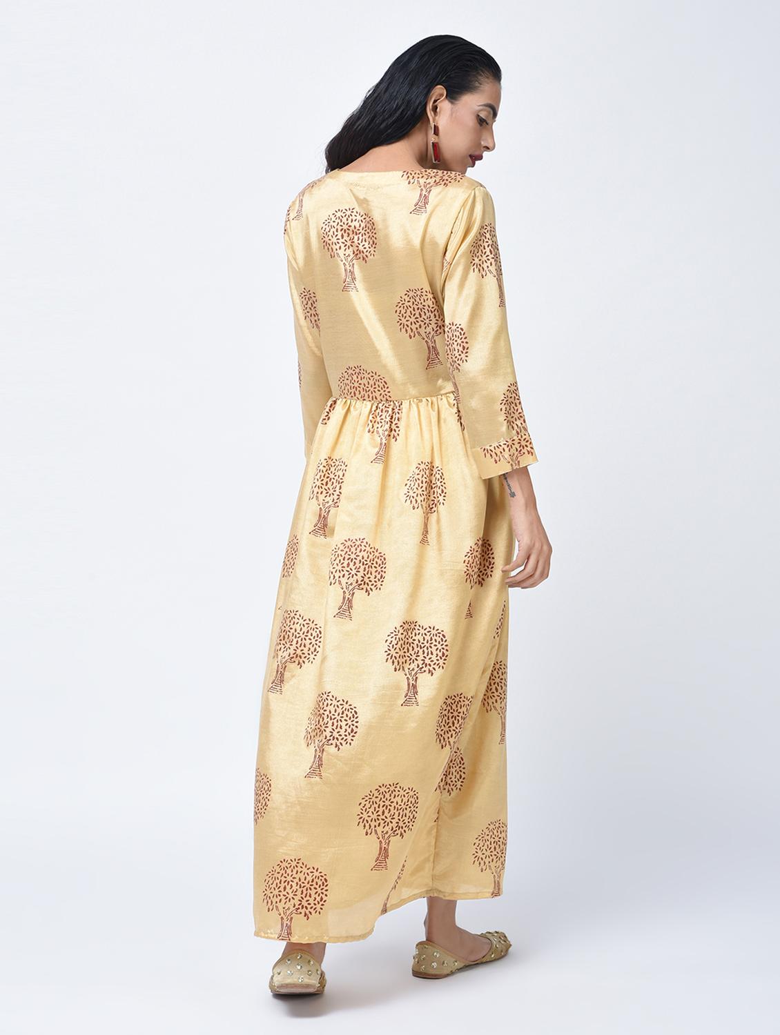 flared foil printed dress with tassels - 15456354 - Zoom Image - 4