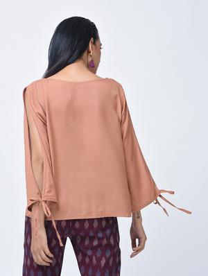 Side tie up sleeved embroidered top - 15456377 - Standard Image - 4
