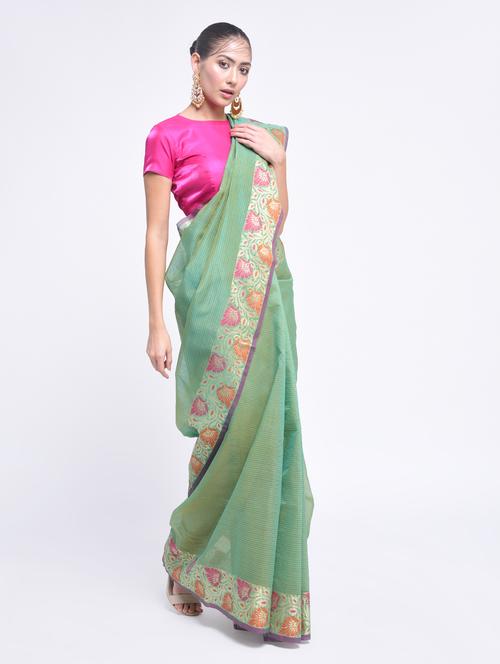 zari bordered saree with blouse - 15457121 - Standard Image - 1