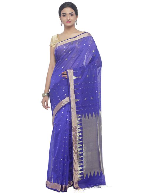 Golden Zari jamdani saree with blouse - 15458772 - Standard Image - 1