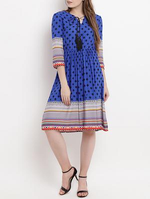 tassel tie neck a-line dress - 15459232 - Standard Image - 4