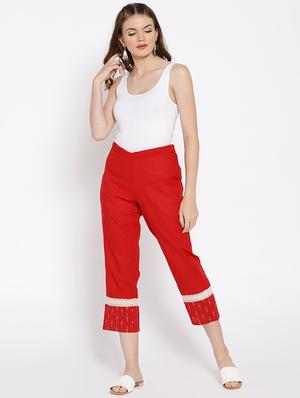 lace insert detail flat front trousers - 15461308 - Standard Image - 4