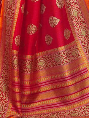 golden printed saree with blouse - 15463369 - Standard Image - 4