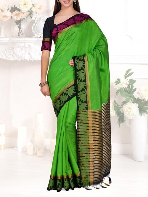 contrast floral border kanjivaram saree with blouse - 15464165 - Standard Image - 1