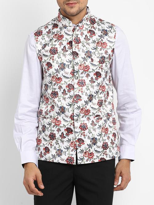 white cotton nehru jacket - 15468704 - Standard Image - 1