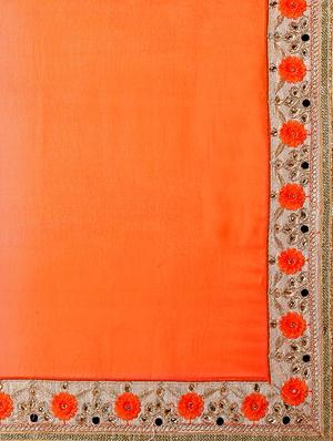 embroidered border brasso orange saree with blouse - 15469475 - Standard Image - 4