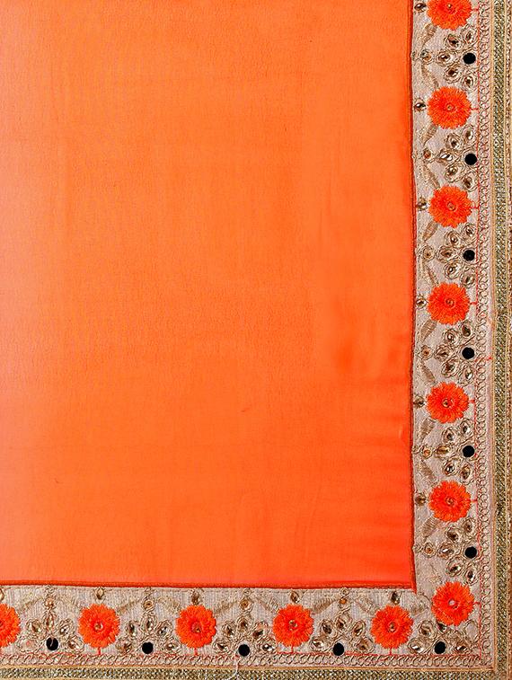 embroidered border brasso orange saree with blouse - 15469475 - Zoom Image - 4