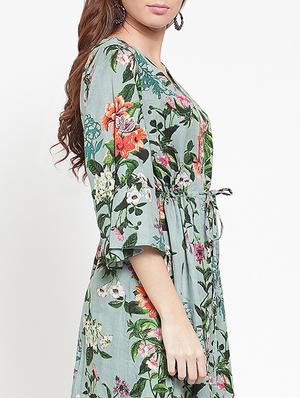 buttoned neck floral fit & flare dress - 15470716 - Standard Image - 4