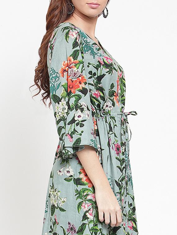 buttoned neck floral fit & flare dress - 15470716 - Zoom Image - 4