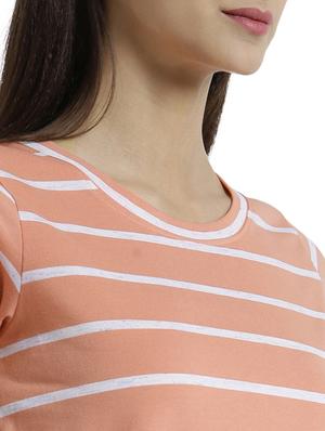 peach short sleeved striped top with tie up front - 15471272 - Standard Image - 4